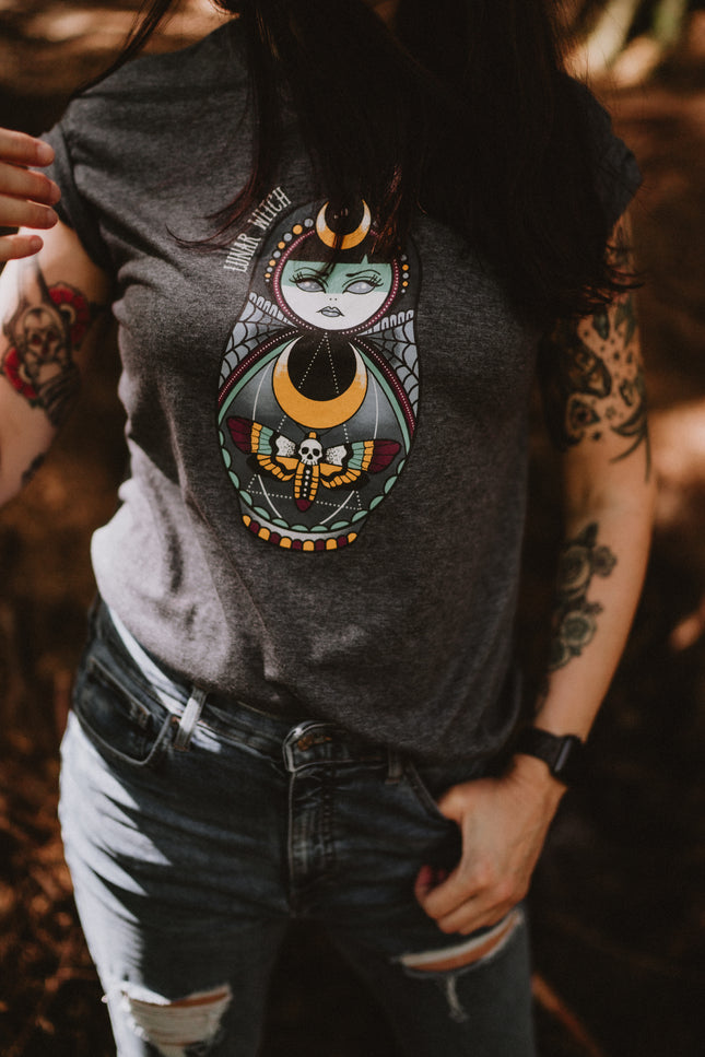 Lunar Witch - Cute & Creepy Doll Tattoo T-shirt