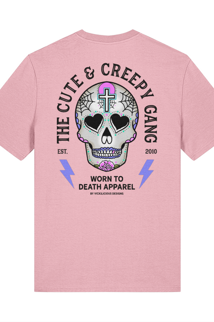 Cute & Creepy Gang Candy Pink Cross Dead Cute Sugar Skull - Front & Back Print