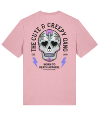 Cute & Creepy Gang Candy Pink Cross Dead Cute Sugar Skull - Front & Back Print