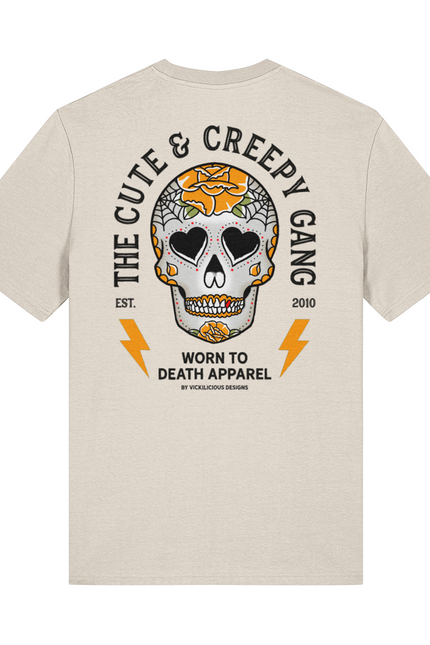 Cute & Creepy Gang Yellow Rose Dead Cute Sugar Skull front and back print T-shirt