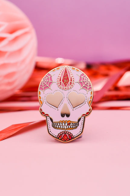 Love You to Death Crystal Sugar Skull Pin