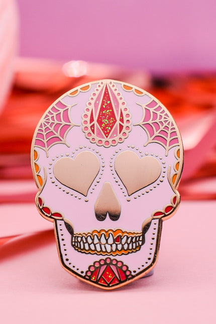 Love You to Death Crystal Sugar Skull Pin