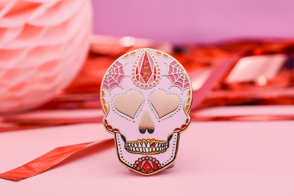 Love You to Death Crystal Sugar Skull Pin