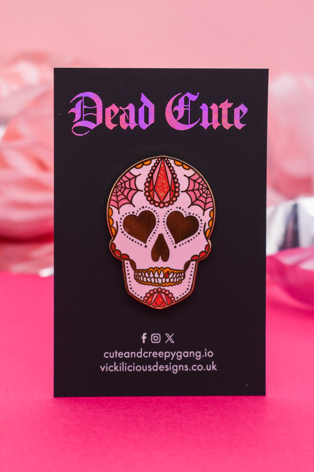 Love You to Death Crystal Sugar Skull Pin