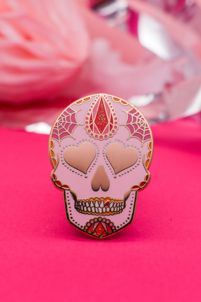 Love You to Death Crystal Sugar Skull Pin