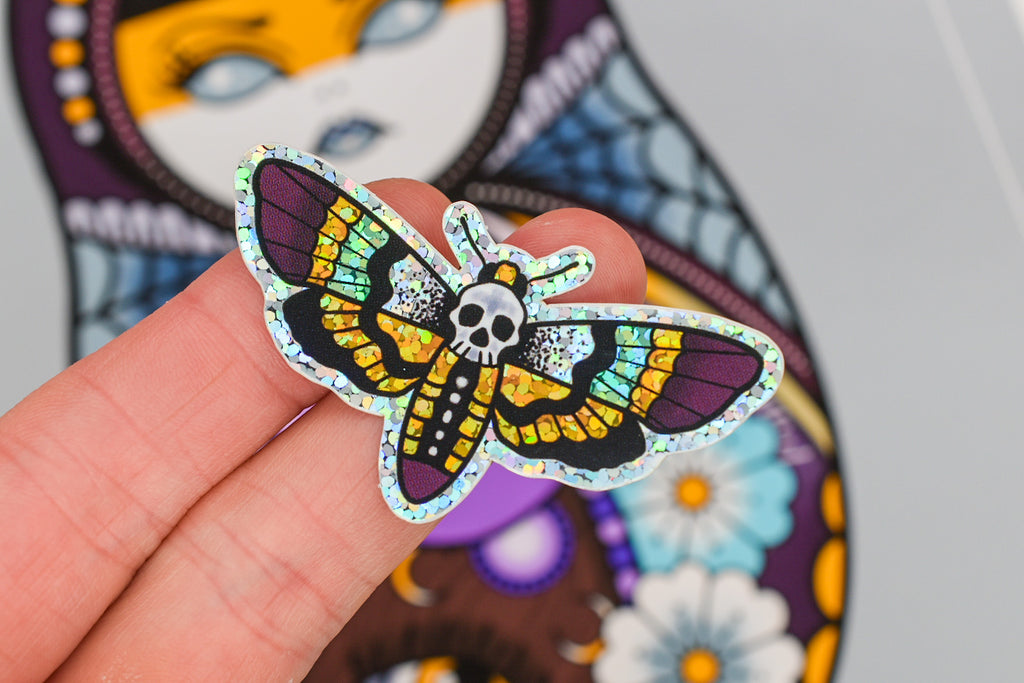 Lunar Witch Death Moth glitter sticker