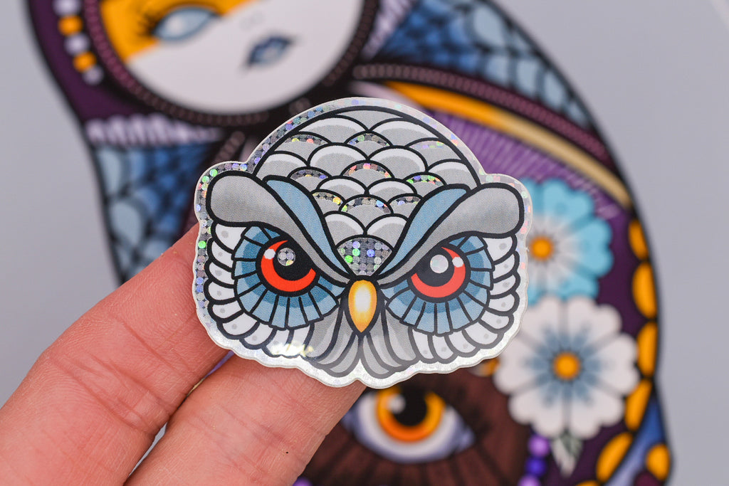 Lunar Witch Owl glitter sticker