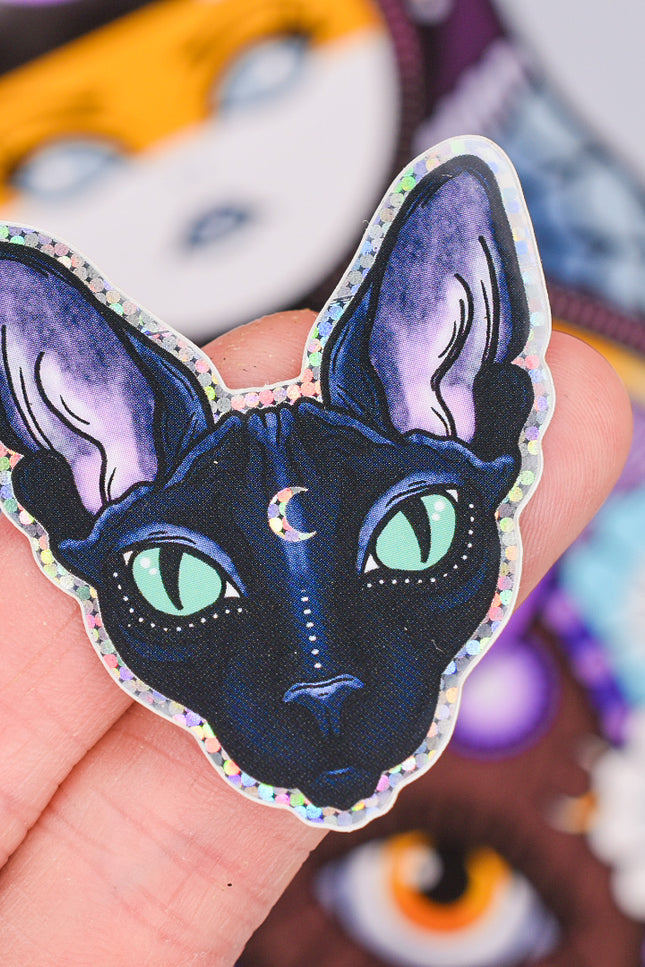 Lunar Witch Black Cat glitter sticker