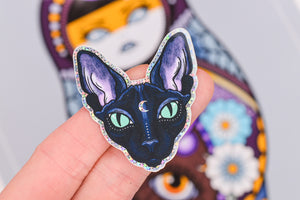 Lunar Witch Black Cat glitter sticker