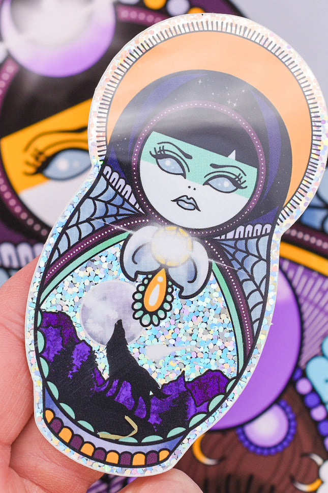 Lunar Witch Wolf Moon glitter sticker