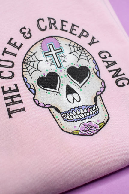 Cute & Creepy Gang Candy Pink Cross Dead Cute Sugar Skull - Front & Back Print
