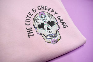 Cute & Creepy Gang Candy Pink Cross Dead Cute Sugar Skull - Front & Back Print