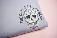 Cute Creepy Gang Pink Cross Dead Cute Sugar Skull Lavender T-shirt - Front & Back Print