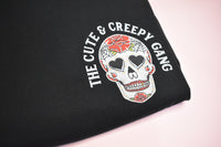 Cute & Creepy Gang red rose Dead Cute Sugar Skull black T-shirt - front and back print