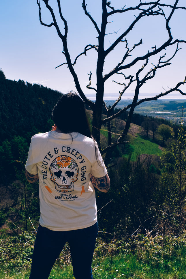 Dead Cute Sugar Skull | Yellow Rose Skull T-shirt - front and back print
