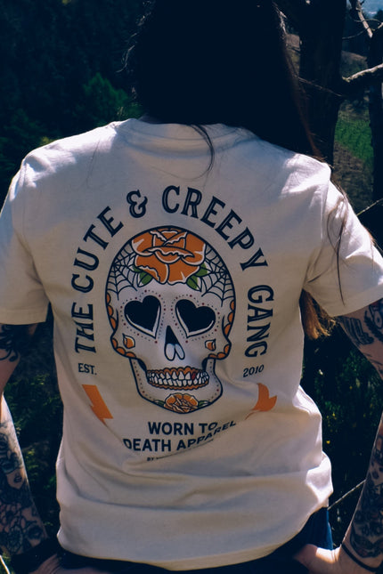 Cute & Creepy Gang Yellow Rose Dead Cute Sugar Skull front and back print T-shirt