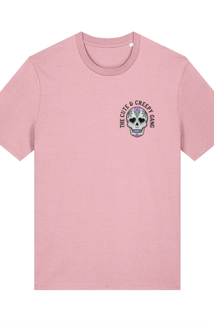 Cute & Creepy Gang Candy Pink Cross Dead Cute Sugar Skull - Front & Back Print