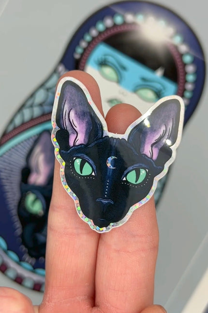 Lunar Witch Black Cat glitter sticker