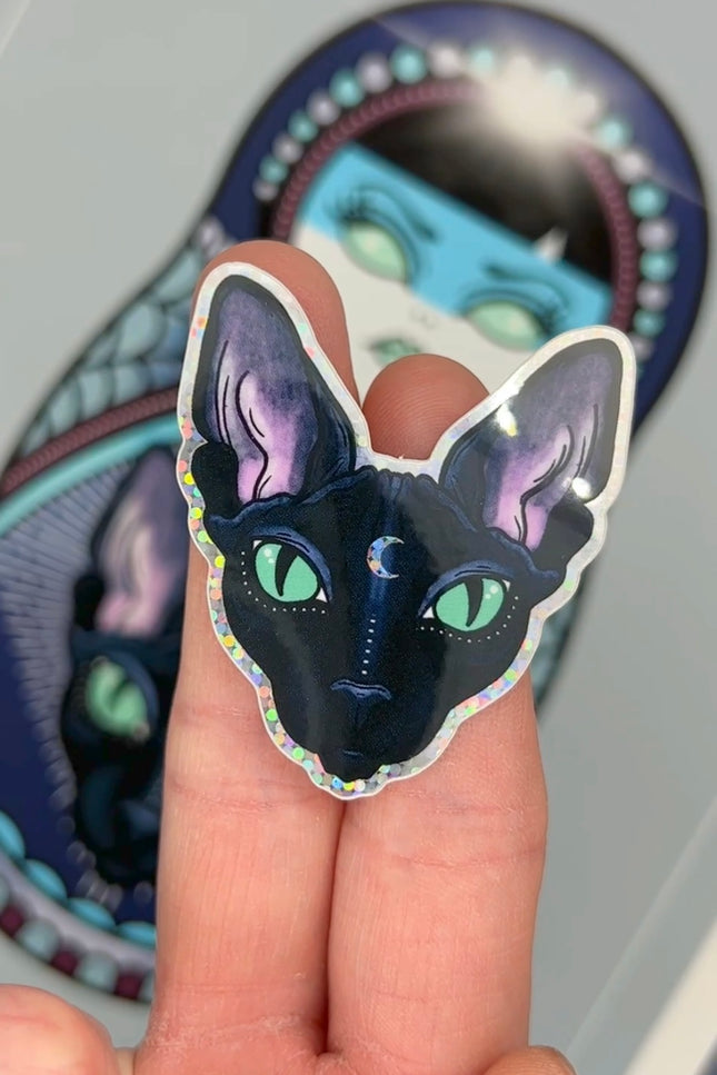 Lunar Witch Black Cat glitter sticker