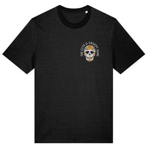 Cute & Creepy Gang Yellow Rose Dead Cute Sugar Skull Black T-shirt - front and back print