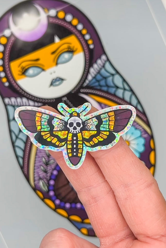 Lunar Witch Death Moth glitter sticker