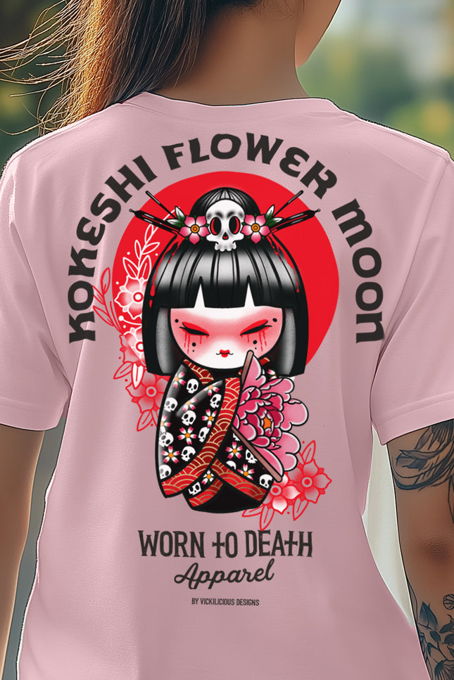 Kokeshi Flower Moon |  Cute & Creepy Gang Pink T-shirt | Front & Back Print