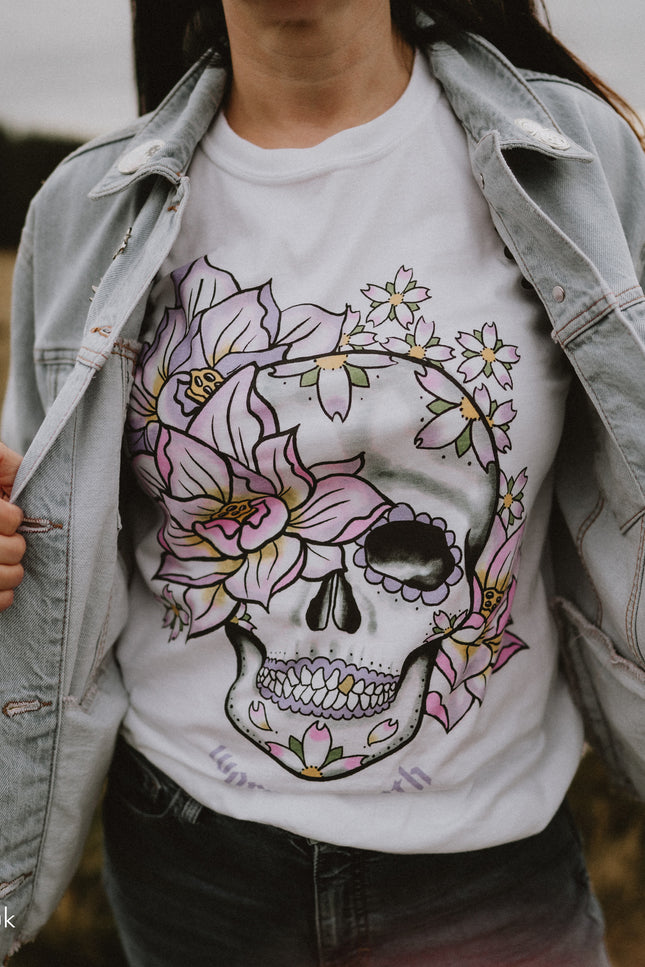 Dead Cute Lotus Flower and Sakura Sugar Skull T-shirt