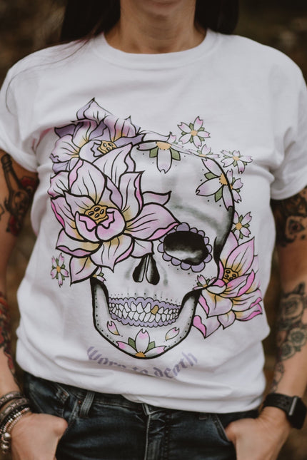Dead Cute Lotus Flower and Sakura Sugar Skull T-shirt
