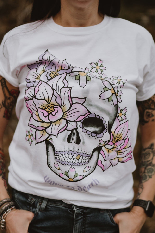 Dead Cute Lotus Flower and Sakura Sugar Skull T-shirt