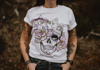 Dead Cute Lotus Flower and Sakura Sugar Skull T-shirt