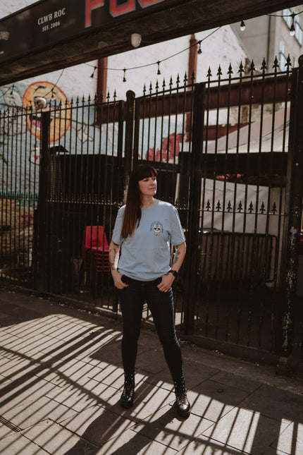 Dead Cute Sugar Skull Ditsy Daisy | Front & Back Print Blue T-shirt