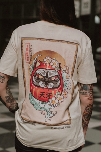 Tenga Wolf Moon Daruma Doll |  Front & Back Print T-shirt