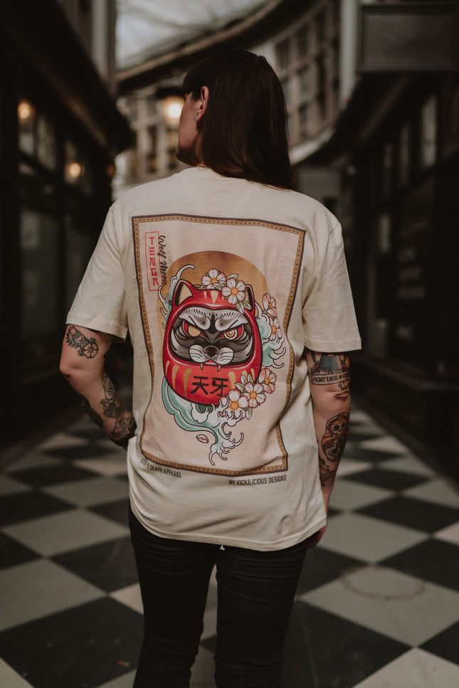 Tenga Wolf Moon Daruma Doll |  Front & Back Print T-shirt