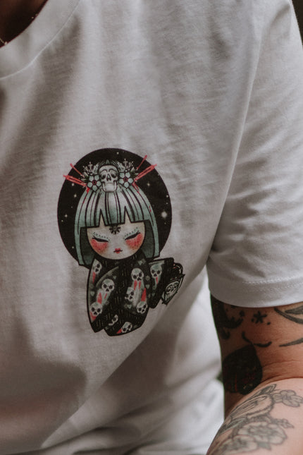 Kokeshi Cold Moon | Front & Back Print White T-shirt