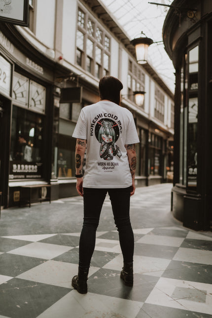Kokeshi Cold Moon | Front & Back Print White T-shirt