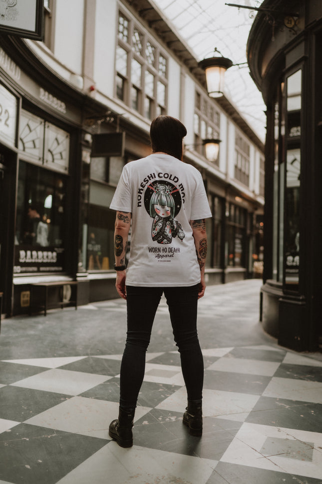 Kokeshi Cold Moon | Front & Back Print White T-shirt