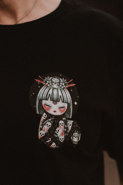 Kokeshi Cold Moon | Front & Back Print Black T-shirt