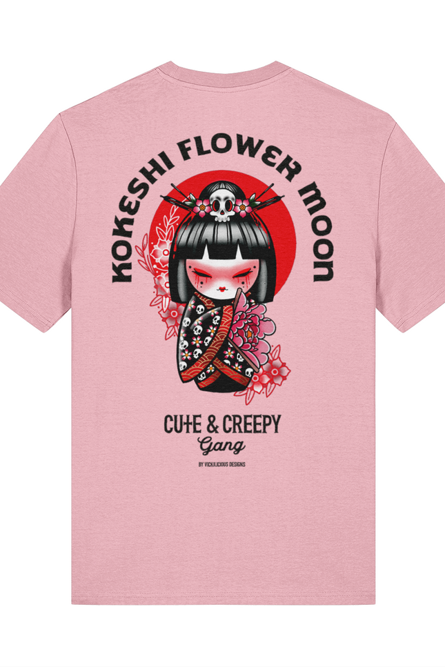Kokeshi Flower Moon |  Cute & Creepy Gang Pink T-shirt | Front & Back Print