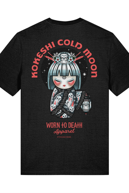 Kokeshi Cold Moon | Front & Back Print Black T-shirt