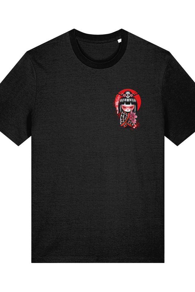 Kokeshi Flower Moon - Cute & Creepy Gang Black T-shirt - Front & Back Print